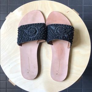 Anthropologie black embroidered slides